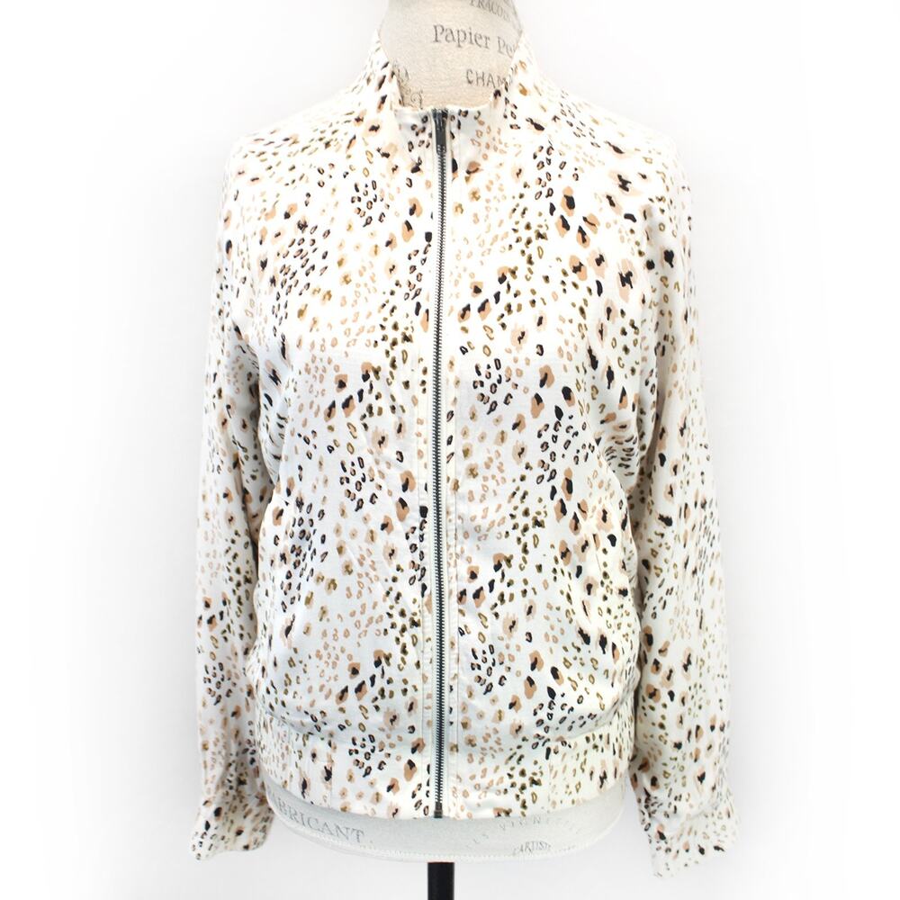 Saltwater Luxe Animal Print rayon bomber jacket top pockets zipper lined Small - Picture 2 of 8